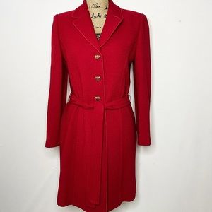 St. John Collection Red Duster Knit Belted Coat